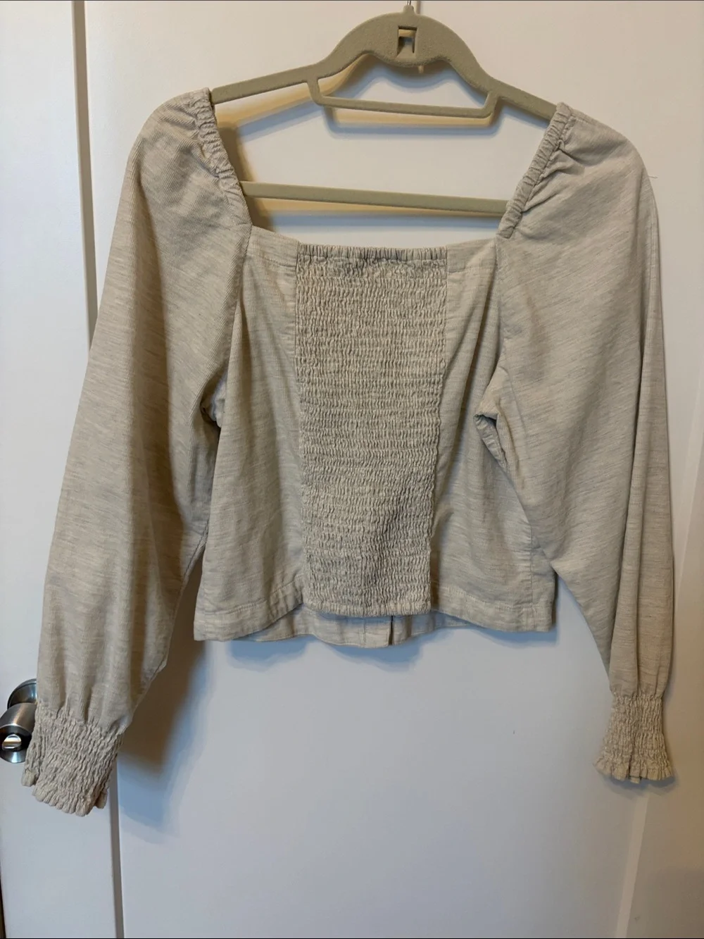 Women’s Cream Button-Front Corduroy Puff Sleeve Top